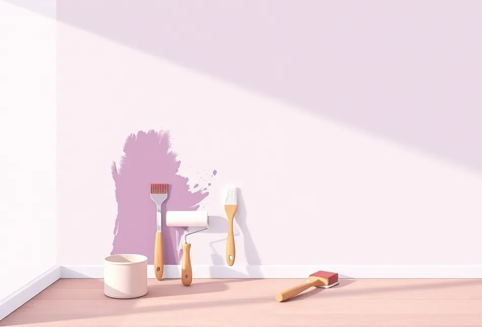 Outils de peinture disposés dans l'ordre des étapes du chantier